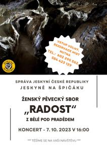 Koncert pěveckého sboru Radost v Jeskyni na Špičáku, 7. 10. 2023